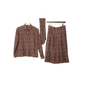 Vintage Jaeger 80s Dress 3 PIece Secretary Church Skirt Blouse Bow